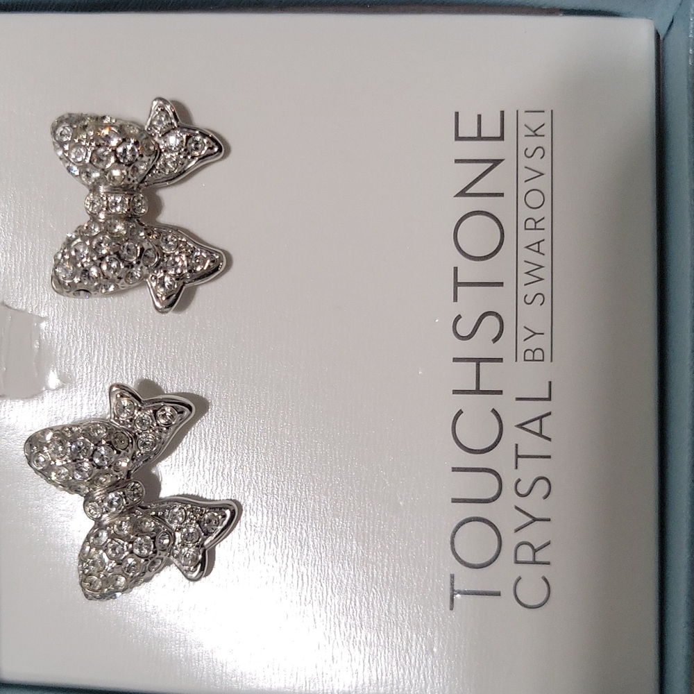 TCS pave bow earrings Swarovski